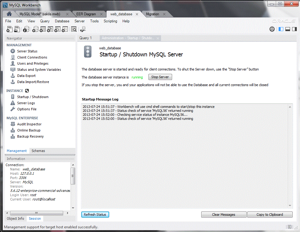 MySQL Workbench - Start/Stop Server